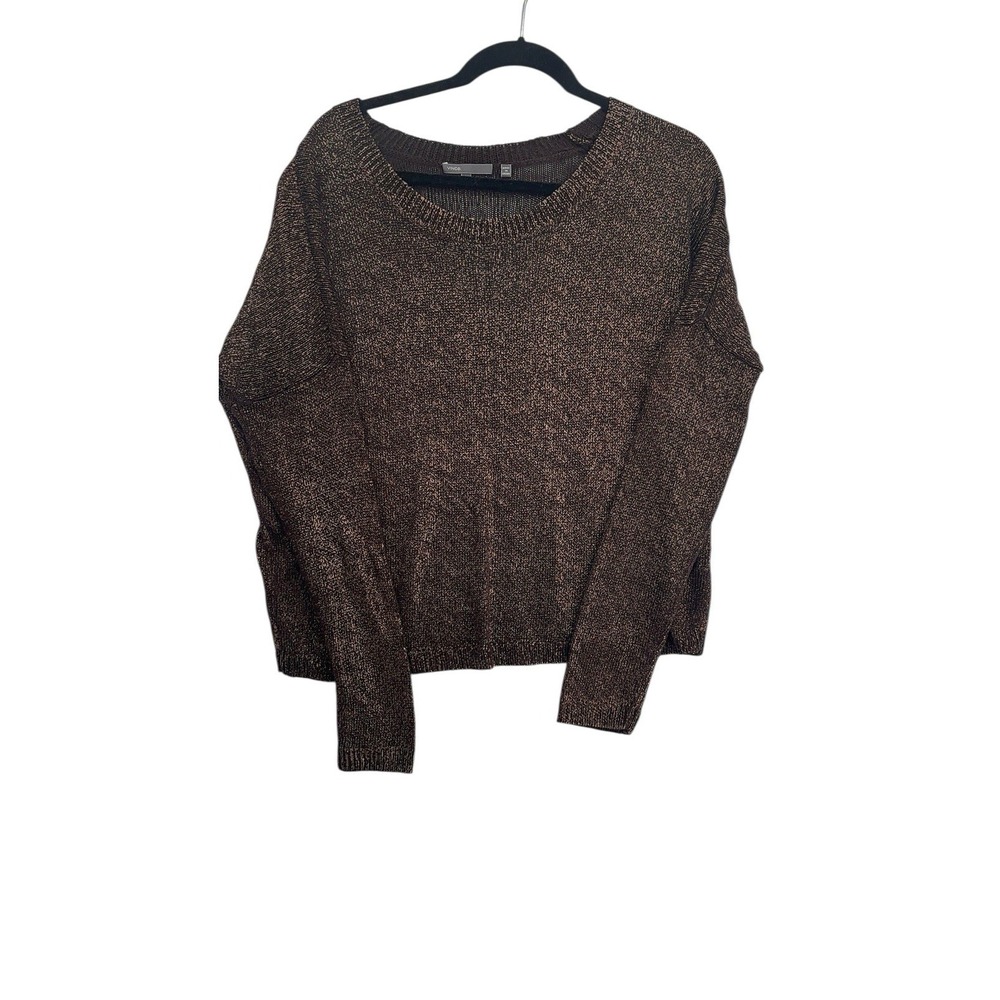 Vince Women's Sweater Brown Metallic Knit Rayon Pullover Size S New